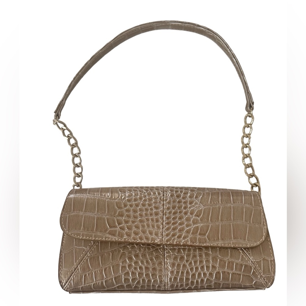 Liz Claiborne metallic Champagne Faux Croc Shoulder Bag